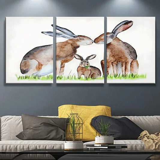 3pcs Vibrant Spring Scene with Playful Bunnies Metal Print Ready to Hang Art
