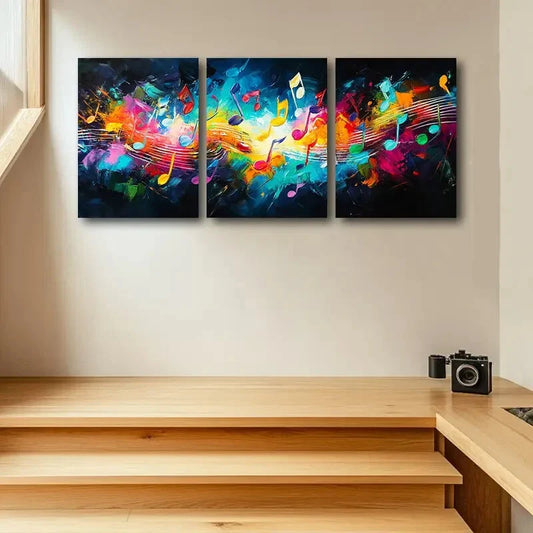 3pcs Featuring an Explosion Note Design Metal Print Ready to Hang Art