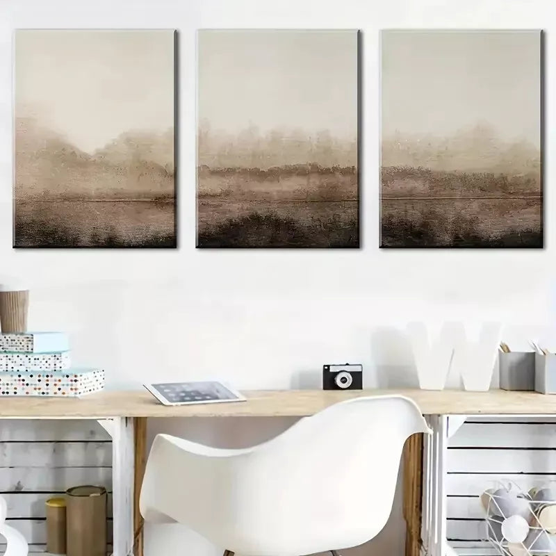 3pcs Retro Style Abstract Geometric Brownish  Wall Art Set Canvas Framed 40x60cm - High Quality Print 100% Australian Made Wall Canvas Ready to Hang