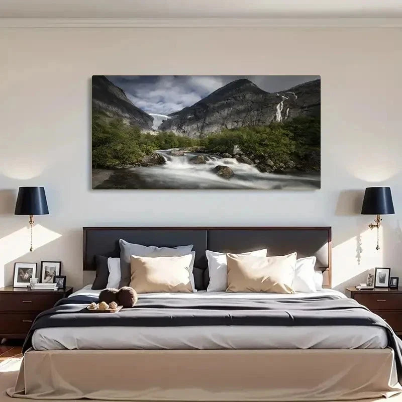 Glacier Trees & Cloud Decor Wall Art Canvas Office Home Room Framed 80x45cm