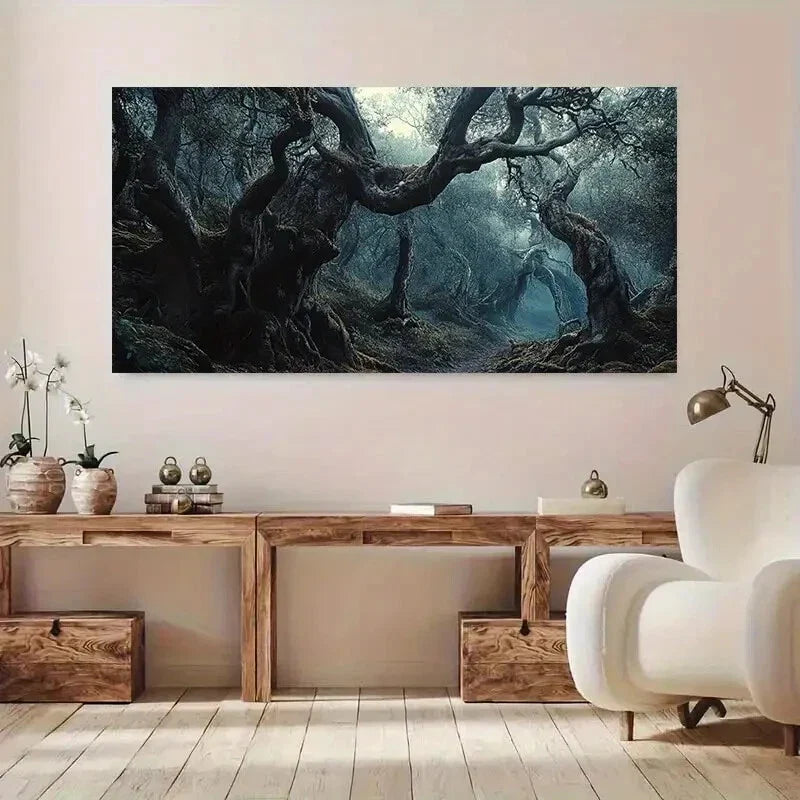 Modern Magical Forest Dark Wall Art Canvas Office Home Room Framed 120x60cm
