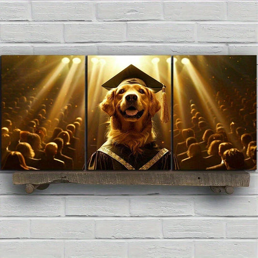 3pcs Golden Retriever Graduation Cap Metal Print Ready to Hang Art