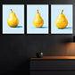 3pcs Vibrant Yellow Pear Design on Blue Background Metal Print Ready to Hang Art