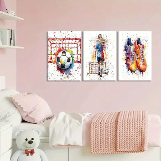 3pcs Colorful Graffiti Soccer Sneakers Metal Print Ready to Hang Art