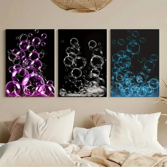 3pcs Black & White Bubbles Pink Blue Metal Print Ready to Hang Art