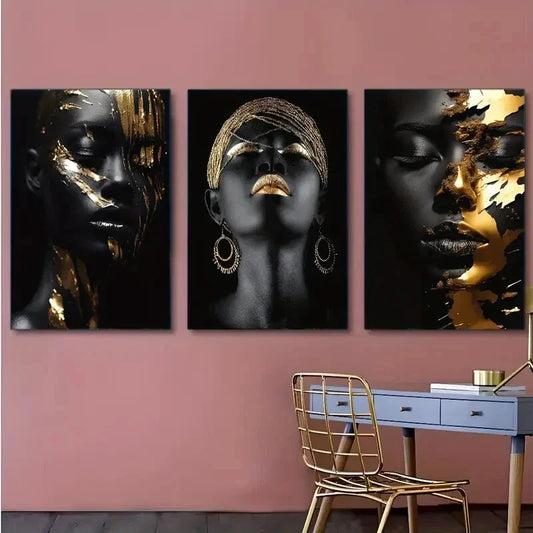 3pcs Modern Abstract Women Stylish & Artistic Metal Print Ready to Hang Art