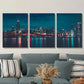 3pcs Night City Skyline with Reflective Skyscraper Metal Print Ready to Hang Art