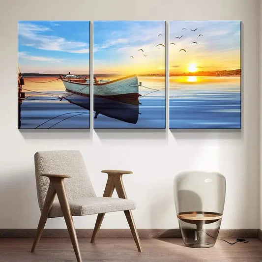 3pcs Nautical Beach Theme with Sea Metal Print Ready to Hang Art
