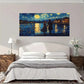 Romantic Night Walk By River Wall Art Canvas Office Home Room Framed 80x45cm