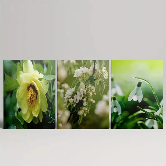 3pcs Yellow Peony Snow for Lotus Pattern Metal Print Ready to Hang Art