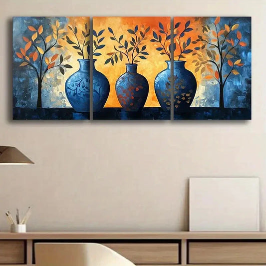 3pcs Abstract Vase and Foliage Triptych Perfect Wall Art Set Canvas Framed 40x60cm - High Quality Print 100% Australian Made Wall Canvas Ready to Hang