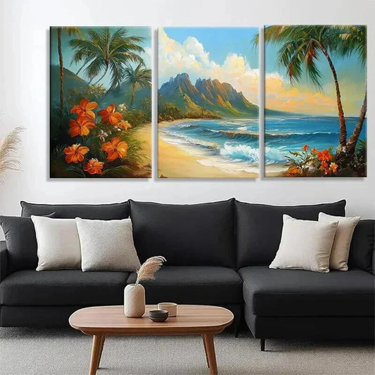 3pcs Hawaiian Paradise Beach Nature Perfect Wall Art Set Canvas Framed 40x60cm - High Quality Print 100% Australian Made Wall Canvas Ready to Hang