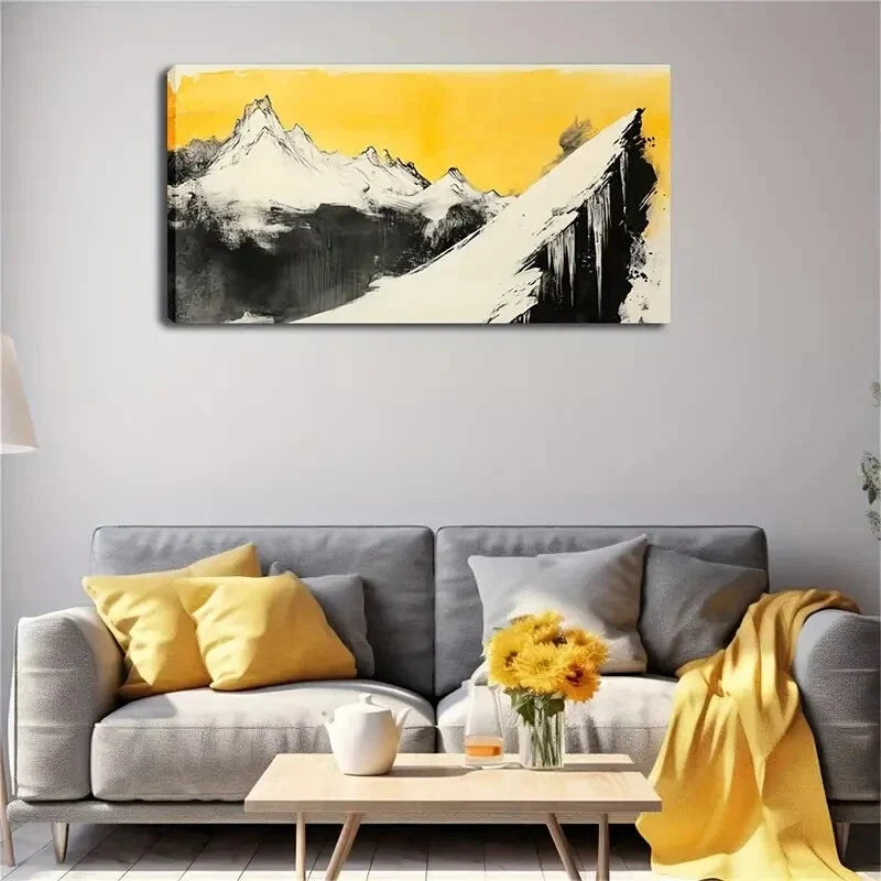 Mountain Yellow & Black Perfect Wall Art Canvas Office Home Room Framed 120x60cm