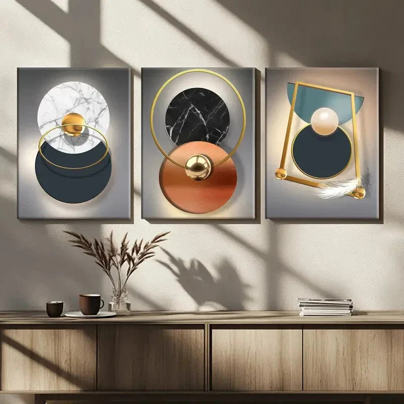 3pcs Beautiful Modern Gold Ring Blue Black White Wall Art Set Canvas Framed 40x60cm - High Quality Print 100% Australian Made Wall Canvas Ready to Hang