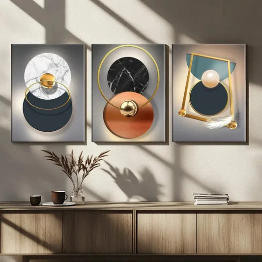 3pcs Beautiful Modern Gold Ring Blue Black White Wall Art Set Canvas Framed 40x60cm - High Quality Print 100% Australian Made Wall Canvas Ready to Hang