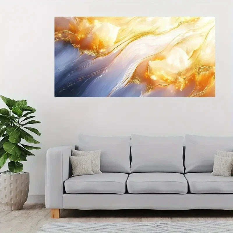 Golden Fluid Abstract Swirling Wall Art Canvas Office Home Room Framed 120x60cm