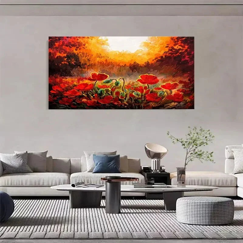 Charming Red Rose Garden Wall Art Canvas Office Home Room Framed 120x60cm