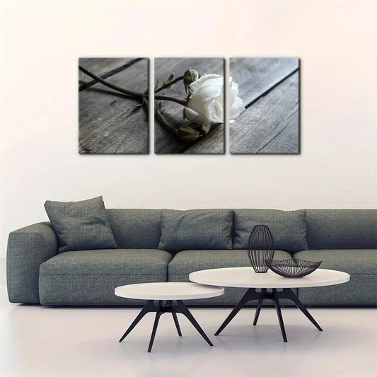 3pcs White Rose Flowers Giclee Metal Print Ready to Hang Art