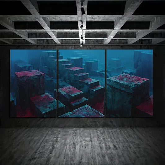 3pcs Aerial View of Seabed Square Blocks Metal Print Ready to Hang Art