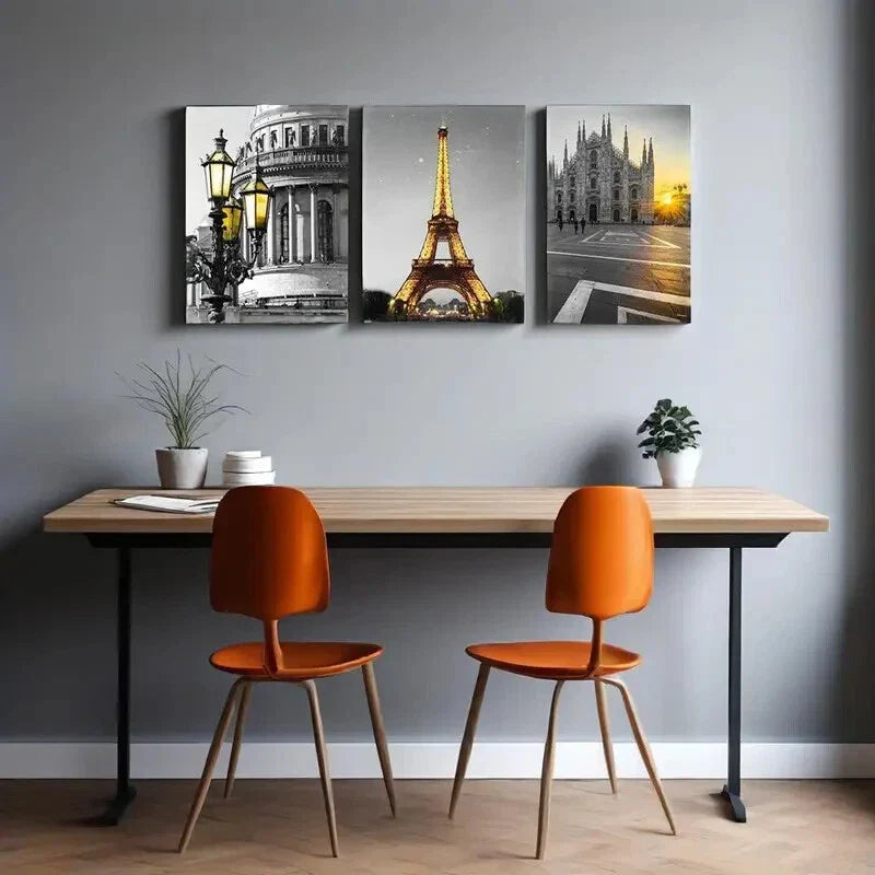 3pcs  v Black and white Architectural Landscape  Metal Print Ready to Hang Art