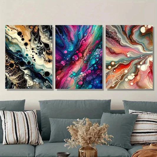 3pcs   Abstract Gradient Bubble Colorful Fluid Post  Art Metal Print Ready to Hang Art