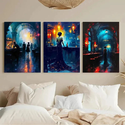 3pcs Bar & Lounge Classic Modern Speakeasy Metal Print Ready to Hang Art
