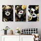 3pcs Elegant Woman Portrait Black and Gold Metal Print Ready to Hang Art