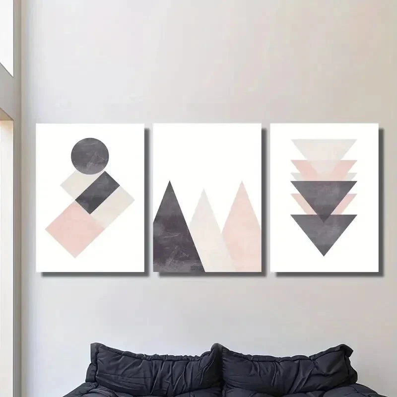 3pcs Abstract Triangle & Circle Designs Metal Print Ready to Hang Art