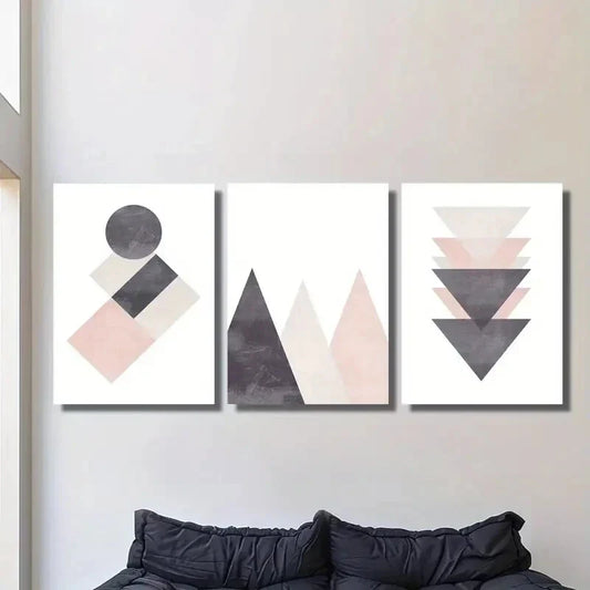 3pcs Abstract Triangle & Circle Designs Metal Print Ready to Hang Art