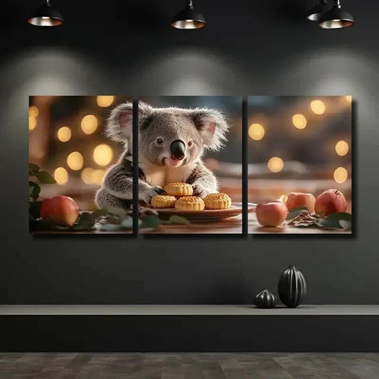 3pcs Koala & Mooncakes Decoration Wall Art Set Canvas Framed 40x60cm - High Quality Print 100% Australian Made Wall Canvas Ready to Hang