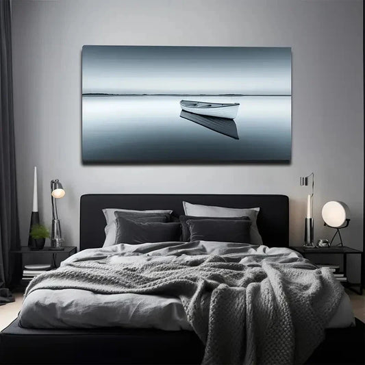 Tranquil Boat Scene Wall Art canvas office home room framed 120x60cm