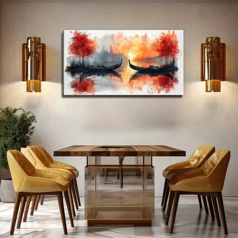 Sundown Canoe Suitable Wall Art Canvas Office Home Room Framed 80x45cm