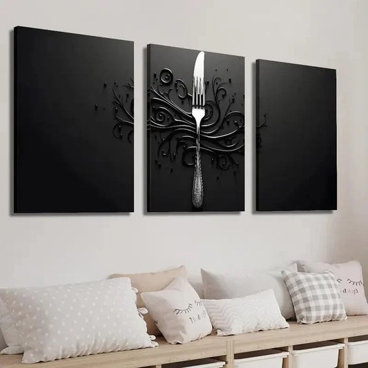3pcs Abstract Cutlery Design Wall Art Set Canvas Framed 40x60cm - High Quality Print 100% Australian Made Wall Canvas Ready to Hang