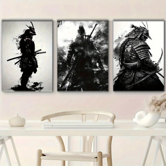 3pcs Samurai Warrior Armor and Weapons Metal Print Ready to Hang Art