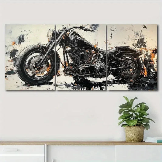 3pcs Retro Motorcycle Black Darkness Perfect Wall Art Set Canvas Framed 40x60cm - High Quality Print 100% Australian Made Wall Canvas Ready to Hang