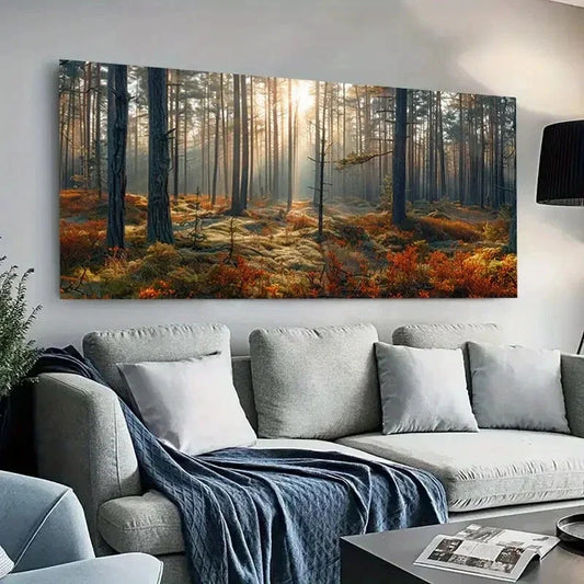 Forest Scene Sunlight Trees wall canvas office home room framed 80x45cm