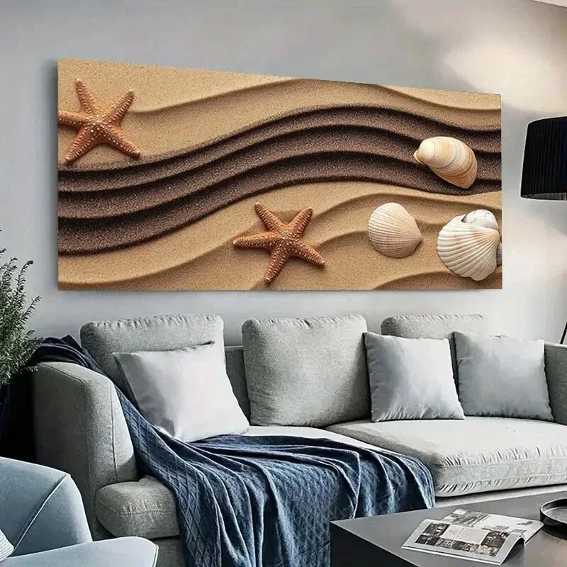 Sandy Coast Beach Starfish wall canvas office home room framed 120x60cm