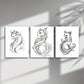 3pcs Line Cat Beautiful Modern Metal Print Ready to Hang Art