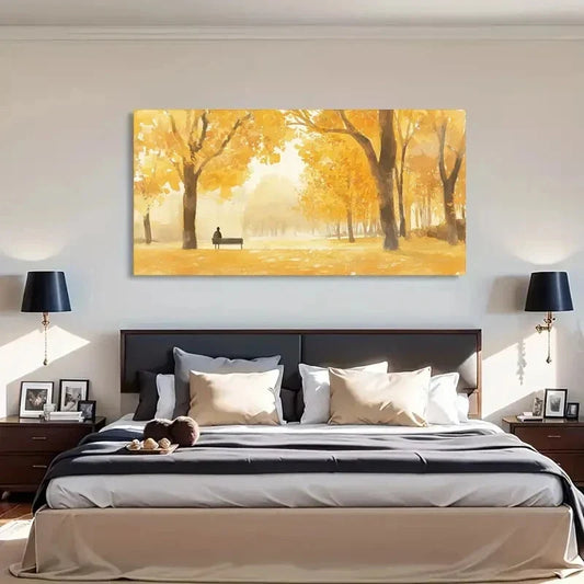 Autumn Park Yellow Leaves Wall Art Canvas Office Home Room Framed 120x60cm