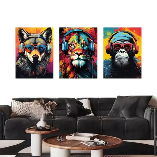 3pcs Vibrant Hip-Hop Animal Metal Print Ready to Hang Art