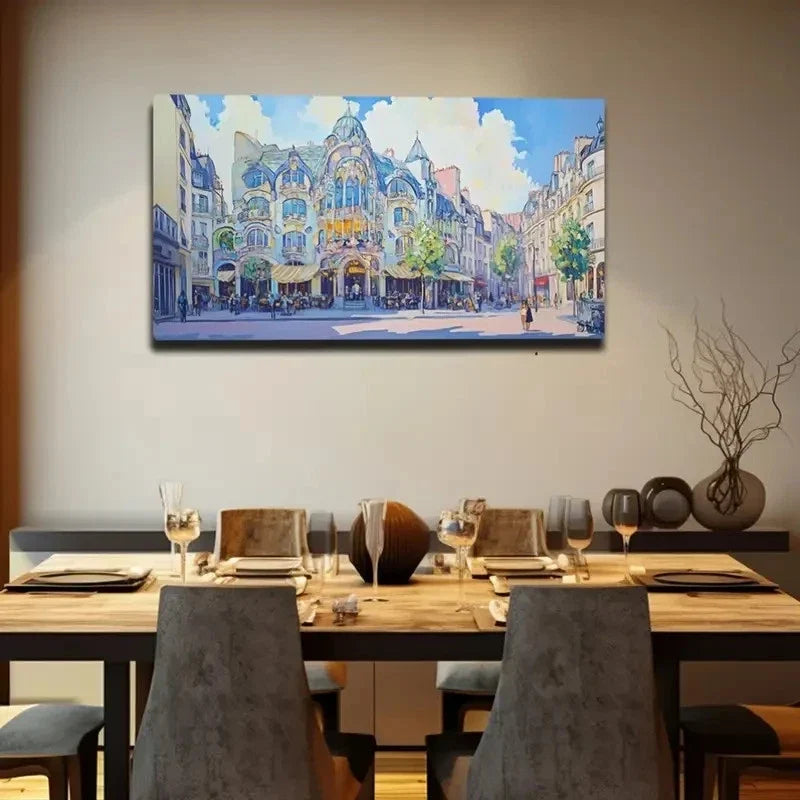 Vibrant Parisian Street Scene Wall Art Canvas Office Home Room Framed 120x60cm