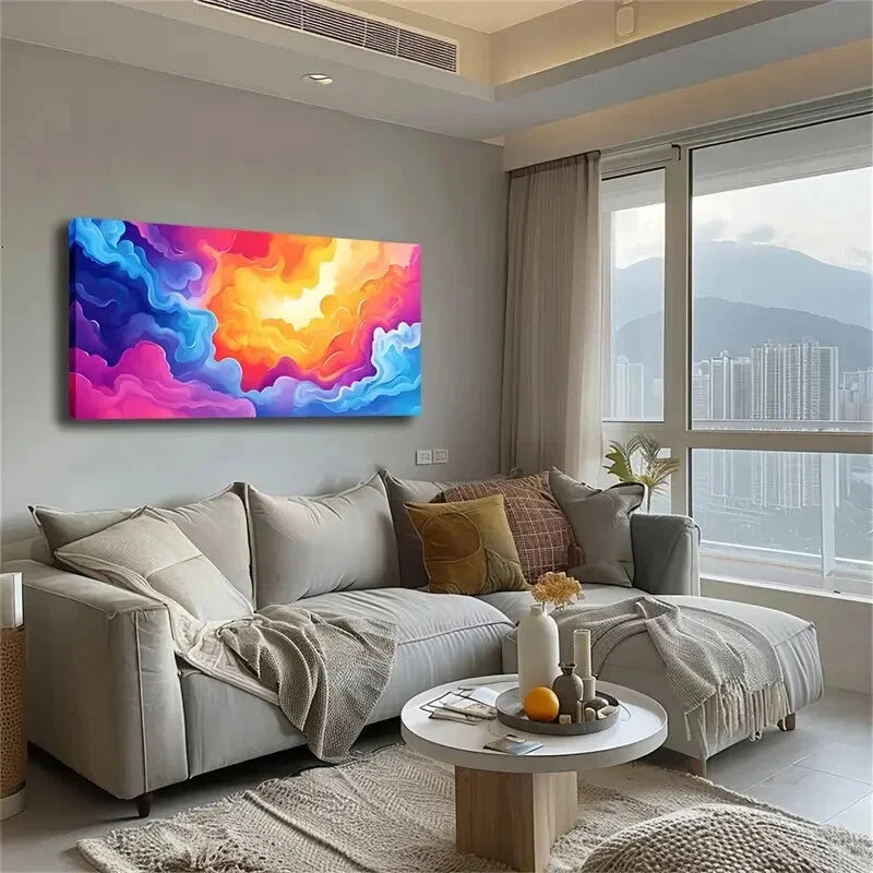 Fluid Shapes Orange Blue Pink Wall Art Canvas Office Home Room Framed 120x60cm
