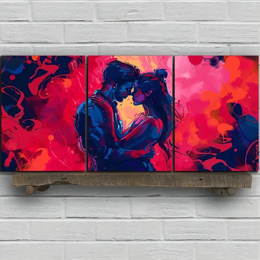 3pcs Romantic Couple Dancing Pink Themed Metal Print Ready to Hang Art