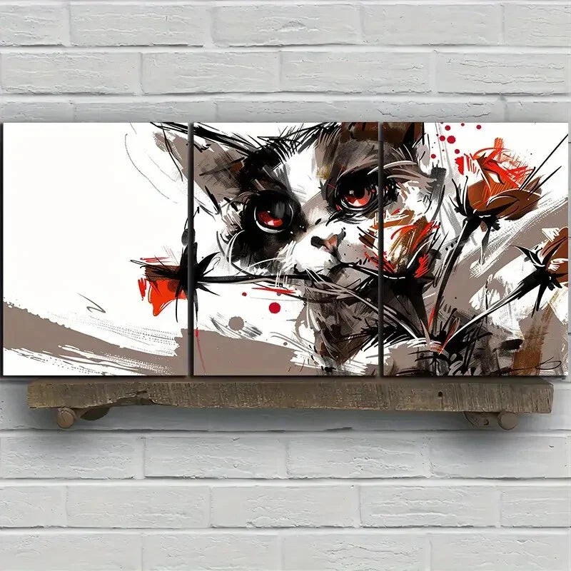 3pcs Abstract Cat Modern Decorative Metal Print Ready to Hang Art