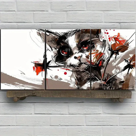 3pcs Abstract Cat Modern Decorative Metal Print Ready to Hang Art