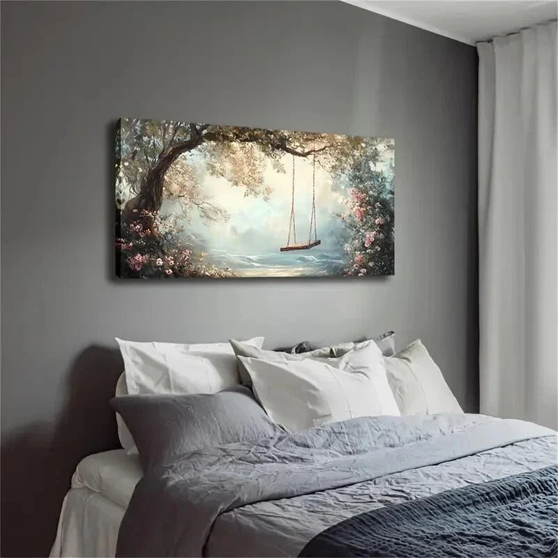 A Simple Wooden Swing Branch Wall Art Canvas Office Home Room Framed 120x60cm