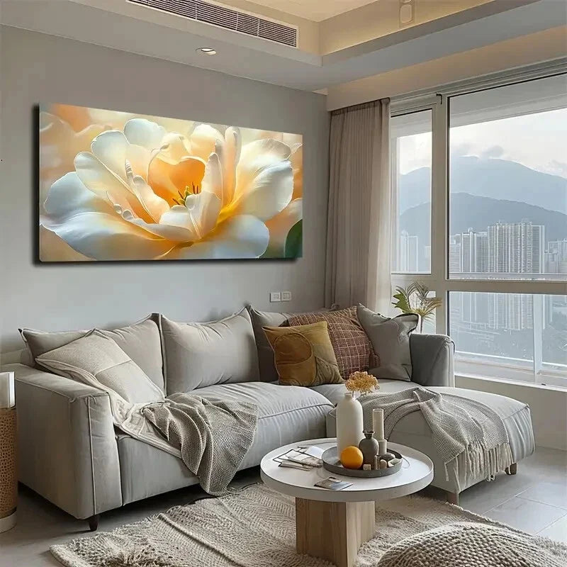 Elegant White & Yellow Gradient Wall Art Canvas Office Home Room Framed 120x60cm