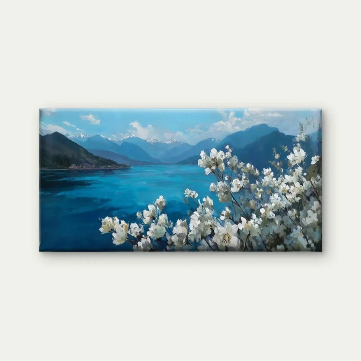 Mountain & White Flower LandscaWall Art Canvas Office Home Room Framed 80x45cm