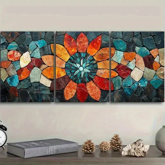 3pcs Floral Style Canvas Wall Art Painting Metal Print Ready to Hang Art