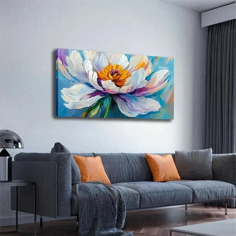 Vibrant White Peony Colorful Wall Art Canvas Office Home Room Framed 120x60cm